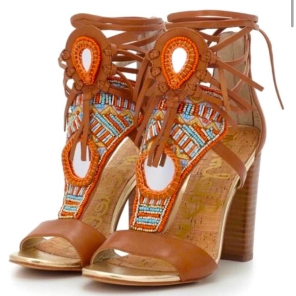 Sam Edelman Shoes - Sam Edelman Beaded Ankle Tie Chunky Heel Sandle